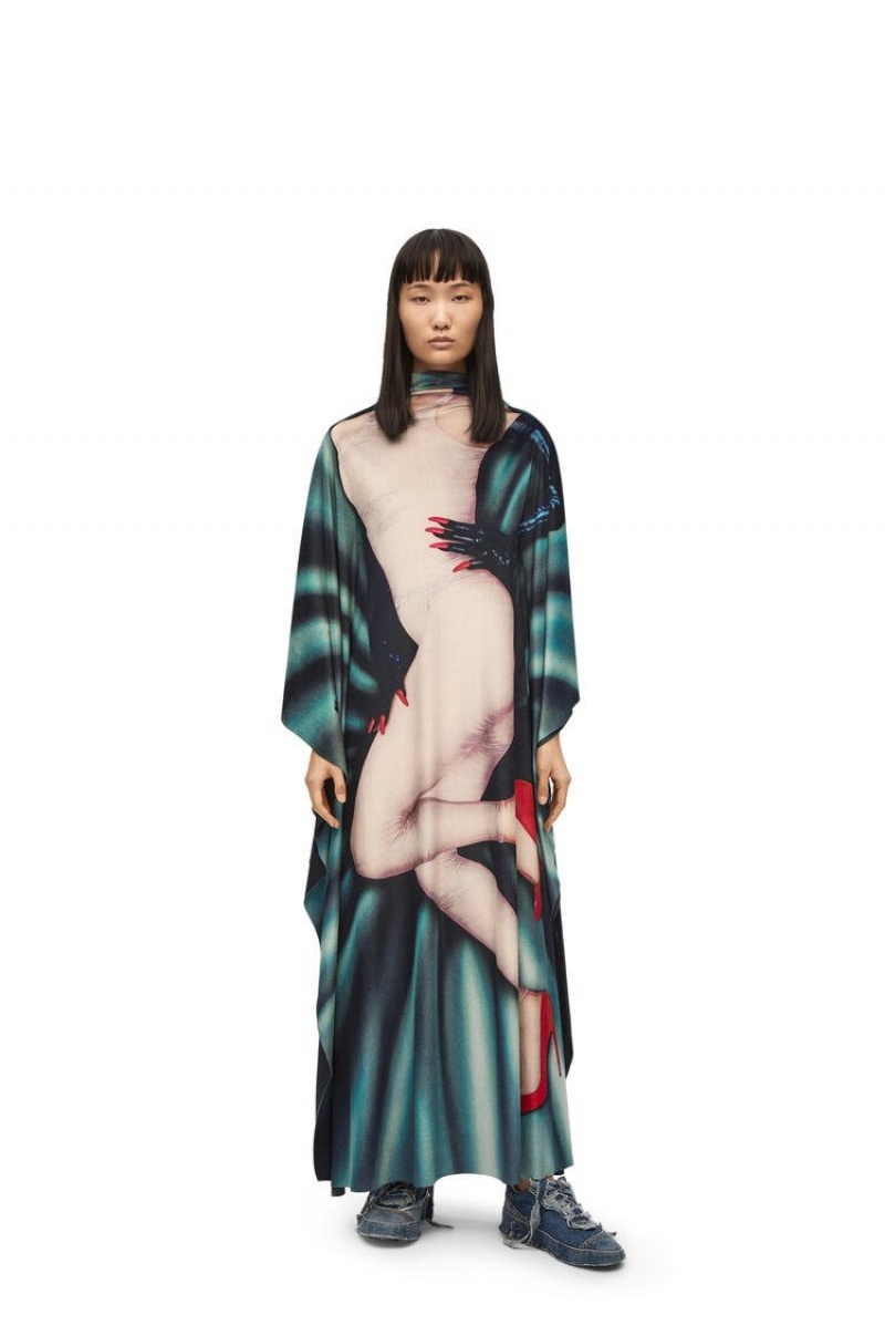 Dresses Loewe Body print kaftan dress in velvet Mujer Gris | 047PCVDTG