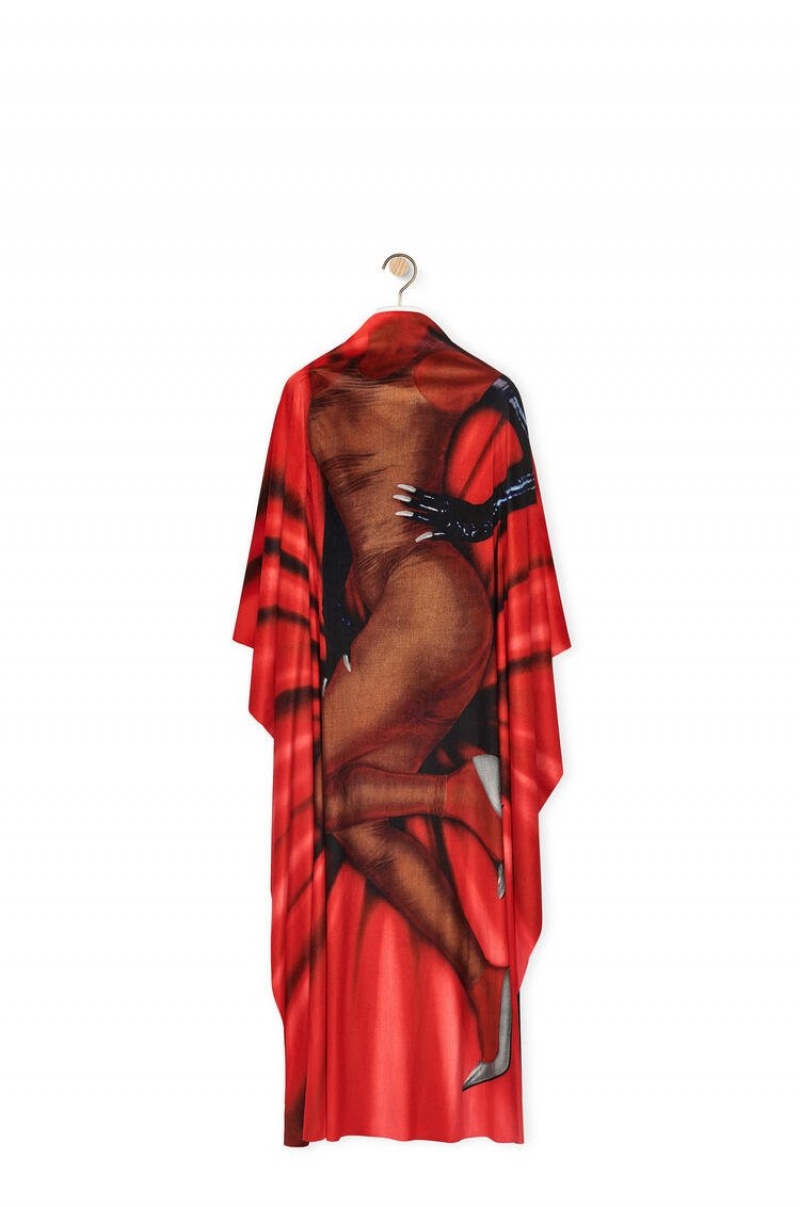 Dresses Loewe Body print kaftan dress in velvet Mujer Rojas | 305PMBUEX