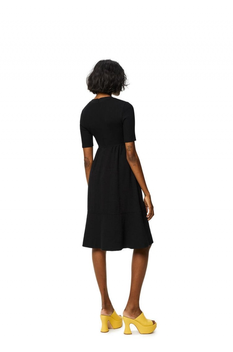 Dresses Loewe Encaje up dress in linen and cotton Mujer Negras | 791RFXMVZ