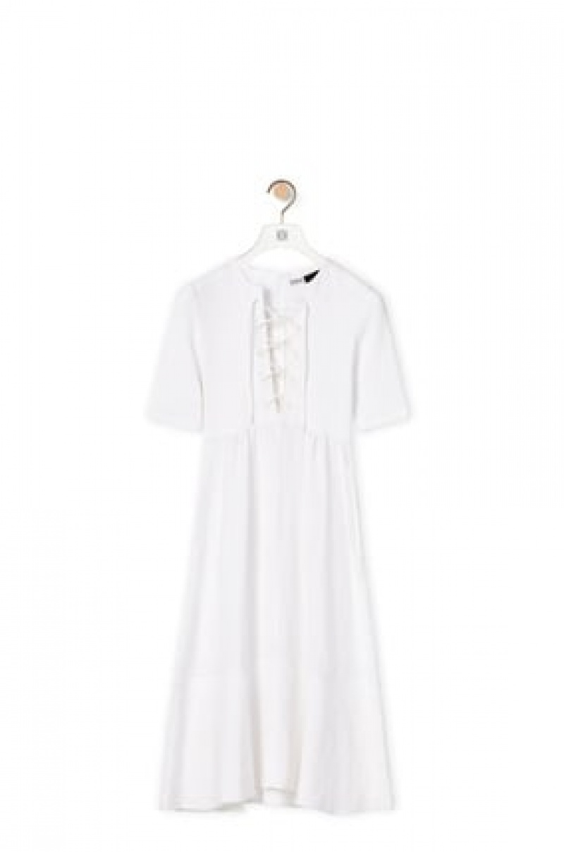 Dresses Loewe Encaje up dress in linen and cotton Mujer Negras | 791RFXMVZ