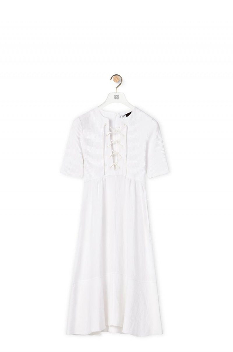 Dresses Loewe Encaje up dress in linen and cotton Mujer Blancas | 604JLDYCO