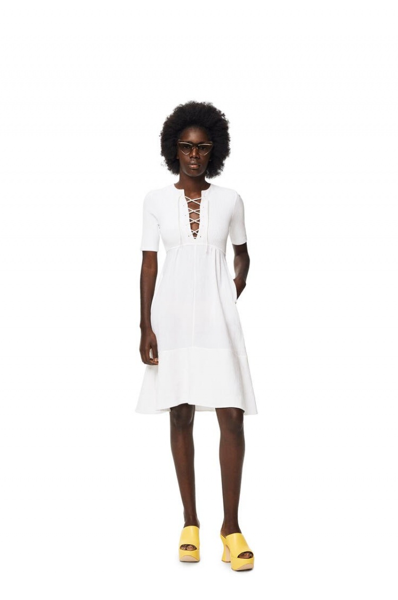 Dresses Loewe Encaje up dress in linen and cotton Mujer Blancas | 604JLDYCO