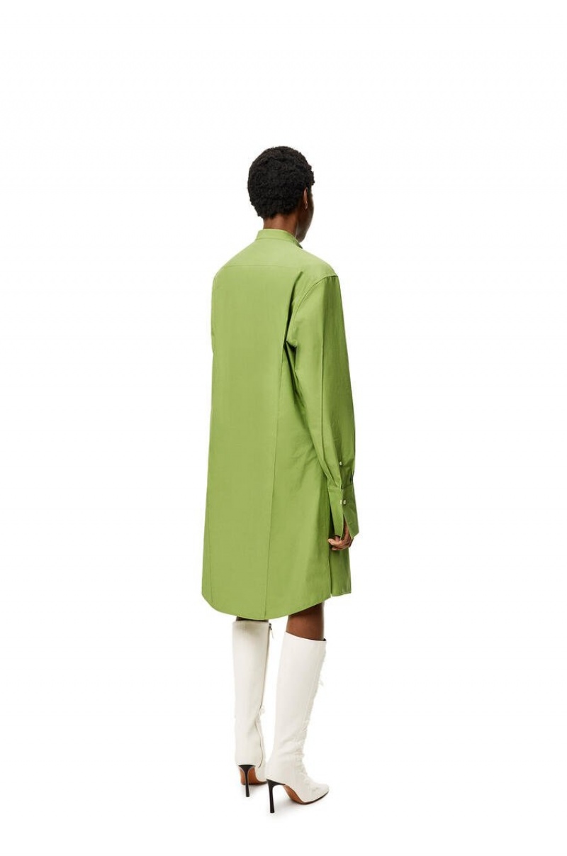 Dresses Loewe Plisado shirt dress in cotton Mujer Verde | 615EPYWQC