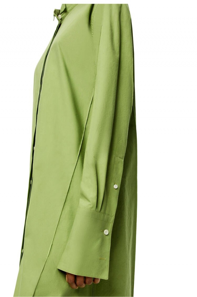 Dresses Loewe Plisado shirt dress in cotton Mujer Verde | 615EPYWQC