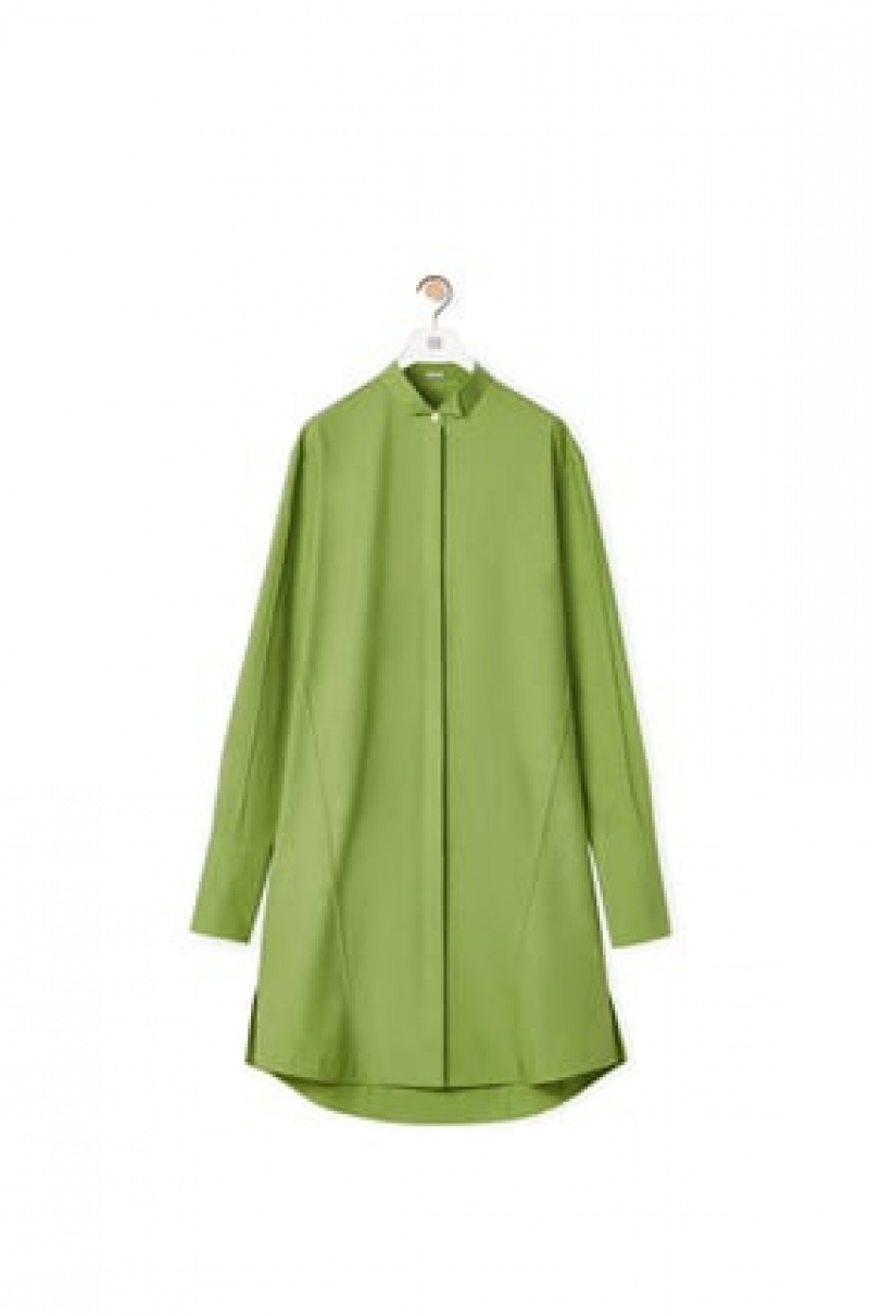 Dresses Loewe Plisado shirt dress in cotton Mujer Verde | 615EPYWQC