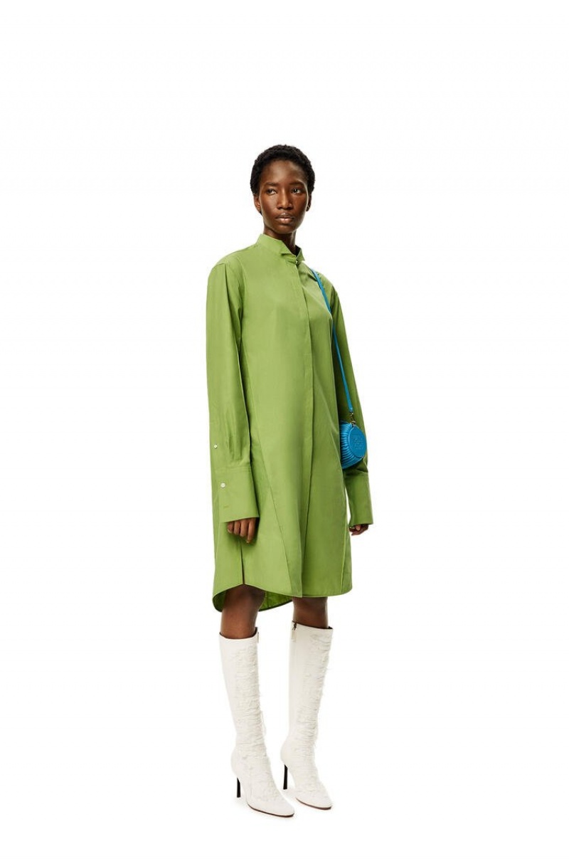 Dresses Loewe Plisado shirt dress in cotton Mujer Verde | 615EPYWQC