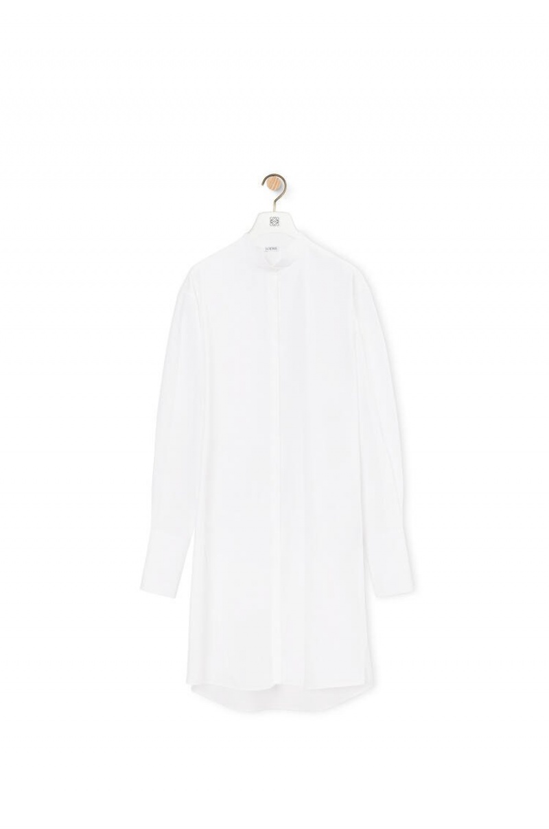 Dresses Loewe Plisado shirt dress in cotton Mujer Blancas | 763BYJDNQ