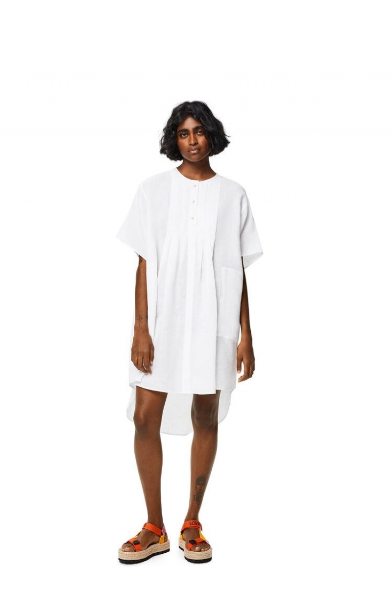 Dresses Loewe Plisado shirt dress in linen Mujer Blancas | 037QGRDLI