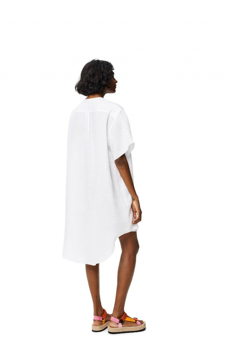 Dresses Loewe Plisado shirt dress in linen Mujer Blancas | 037QGRDLI