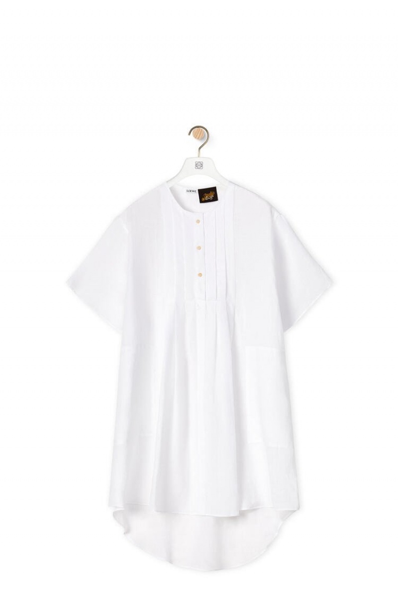 Dresses Loewe Plisado shirt dress in linen Mujer Blancas | 037QGRDLI