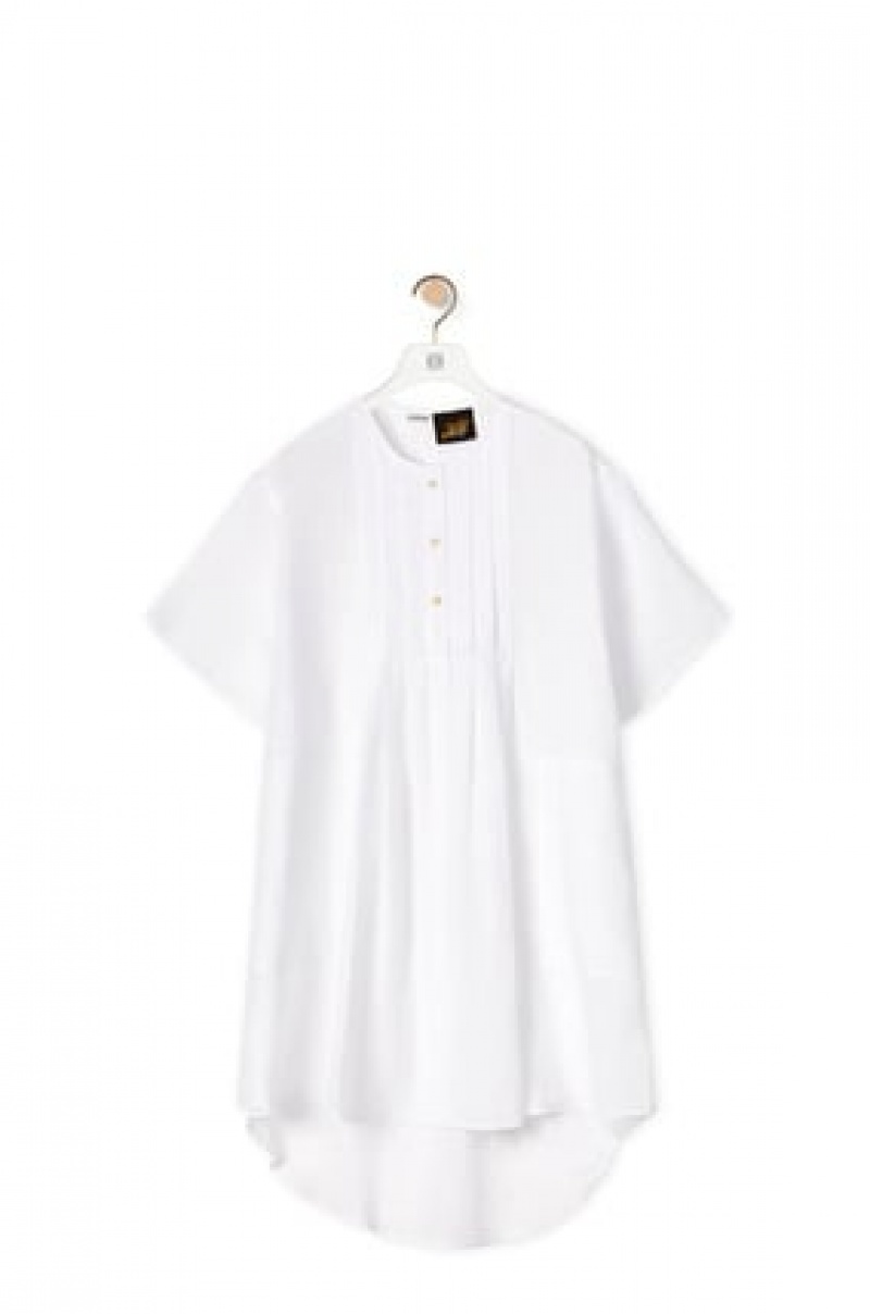 Dresses Loewe Plisado shirt dress in linen Mujer Blancas | 037QGRDLI