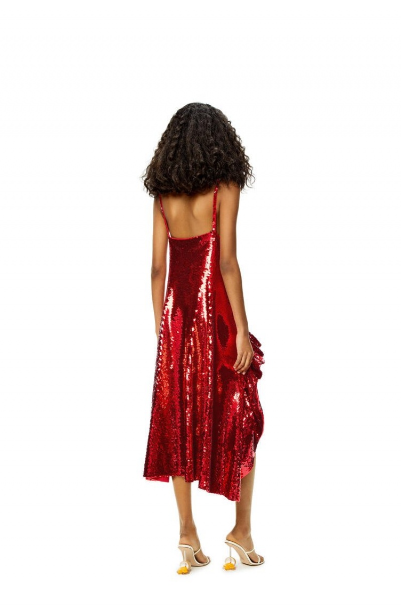 Dresses Loewe Sequin ruffle dress in wool Mujer Rojas | 743LMITDN