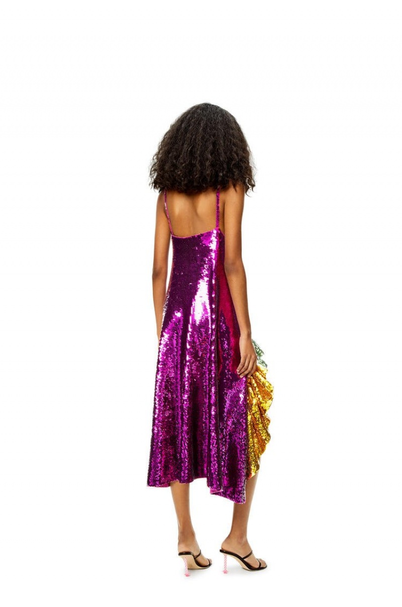 Dresses Loewe Sequin ruffle dress in wool Mujer Fucsia | 718DVLQPJ