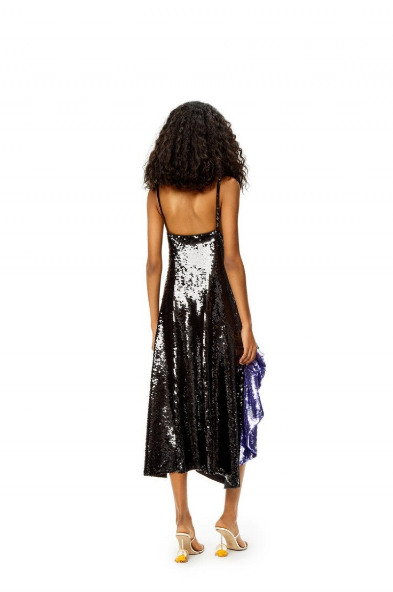 Dresses Loewe Sequin ruffle dress in wool Mujer Negras | 630HIWNBS