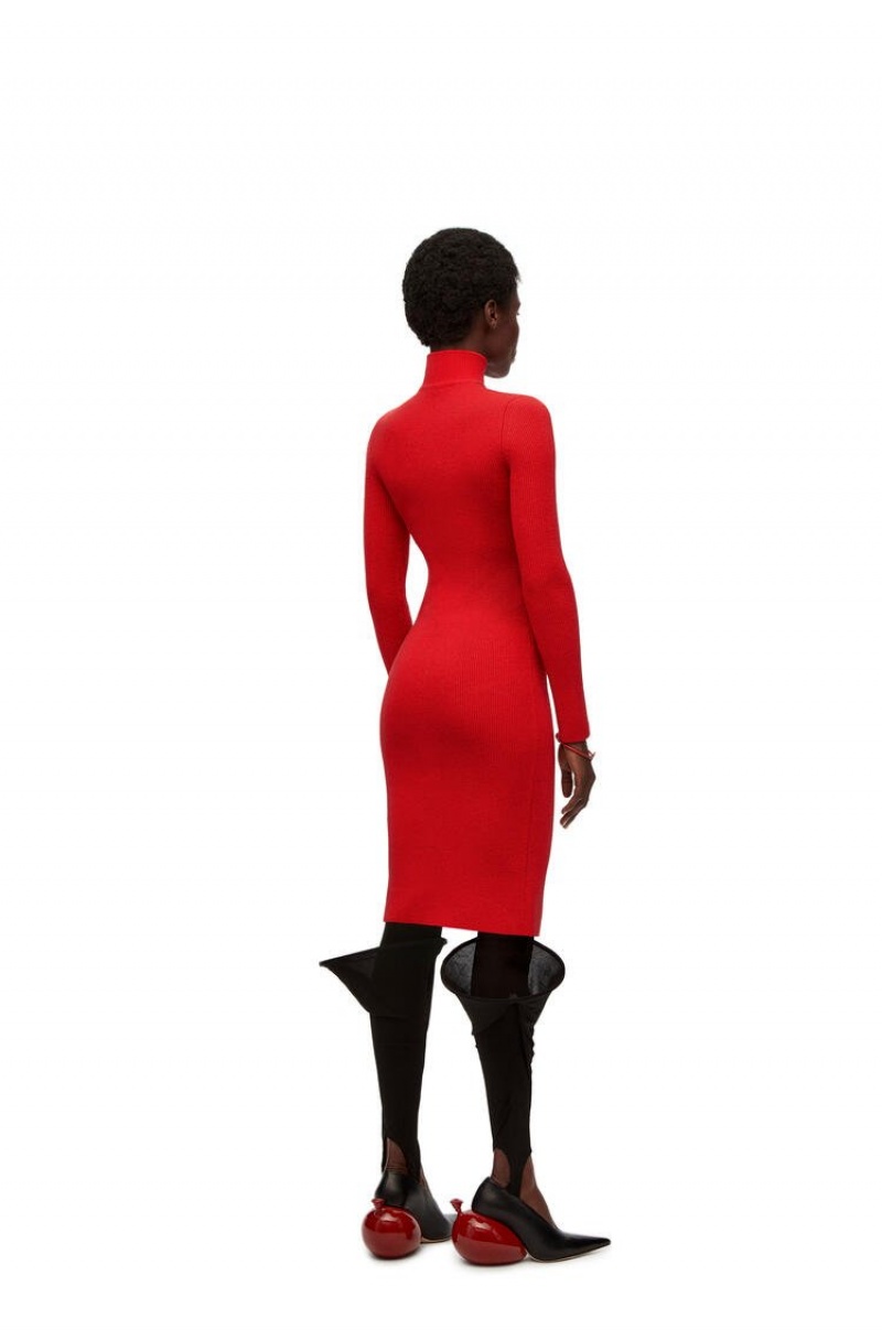 Dresses Loewe Zip up midi dress in wool Mujer Vermillion | 523ULEAGF