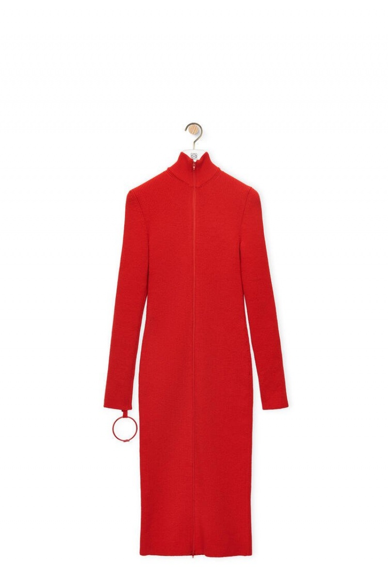 Dresses Loewe Zip up midi dress in wool Mujer Vermillion | 523ULEAGF