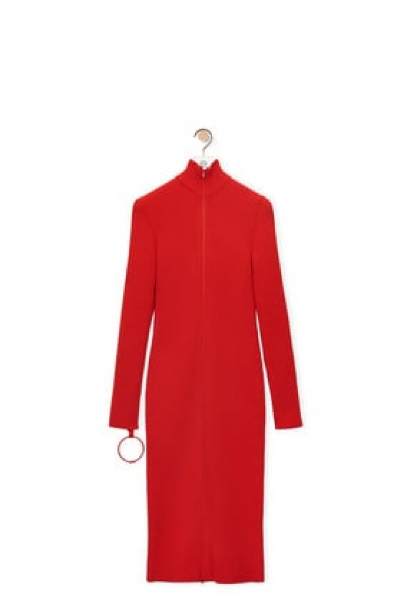 Dresses Loewe Zip up midi dress in wool Mujer Vermillion | 523ULEAGF