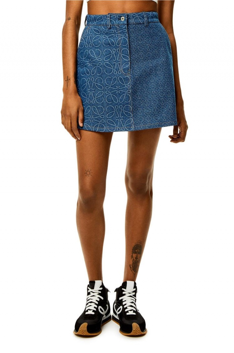 Falda Loewe Anagram mini skirt in denim Mujer Indigo Azules | 974LYCGFJ