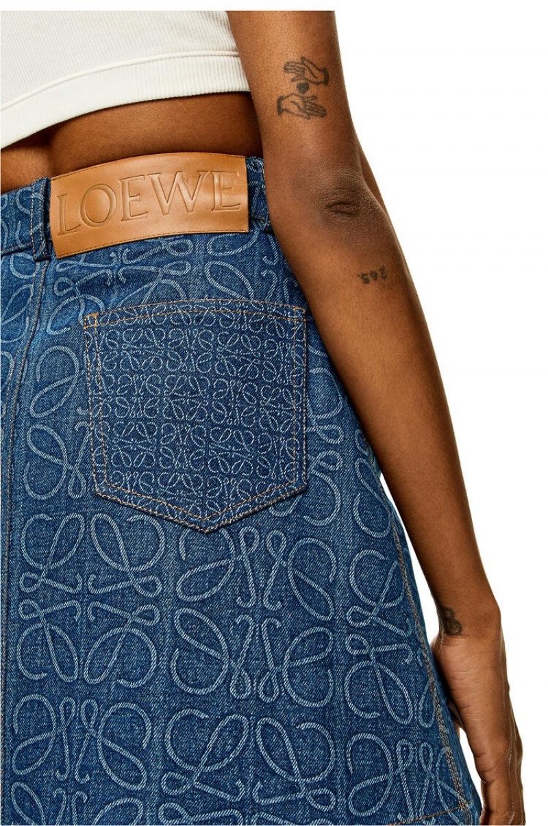 Falda Loewe Anagram mini skirt in denim Mujer Indigo Azules | 974LYCGFJ