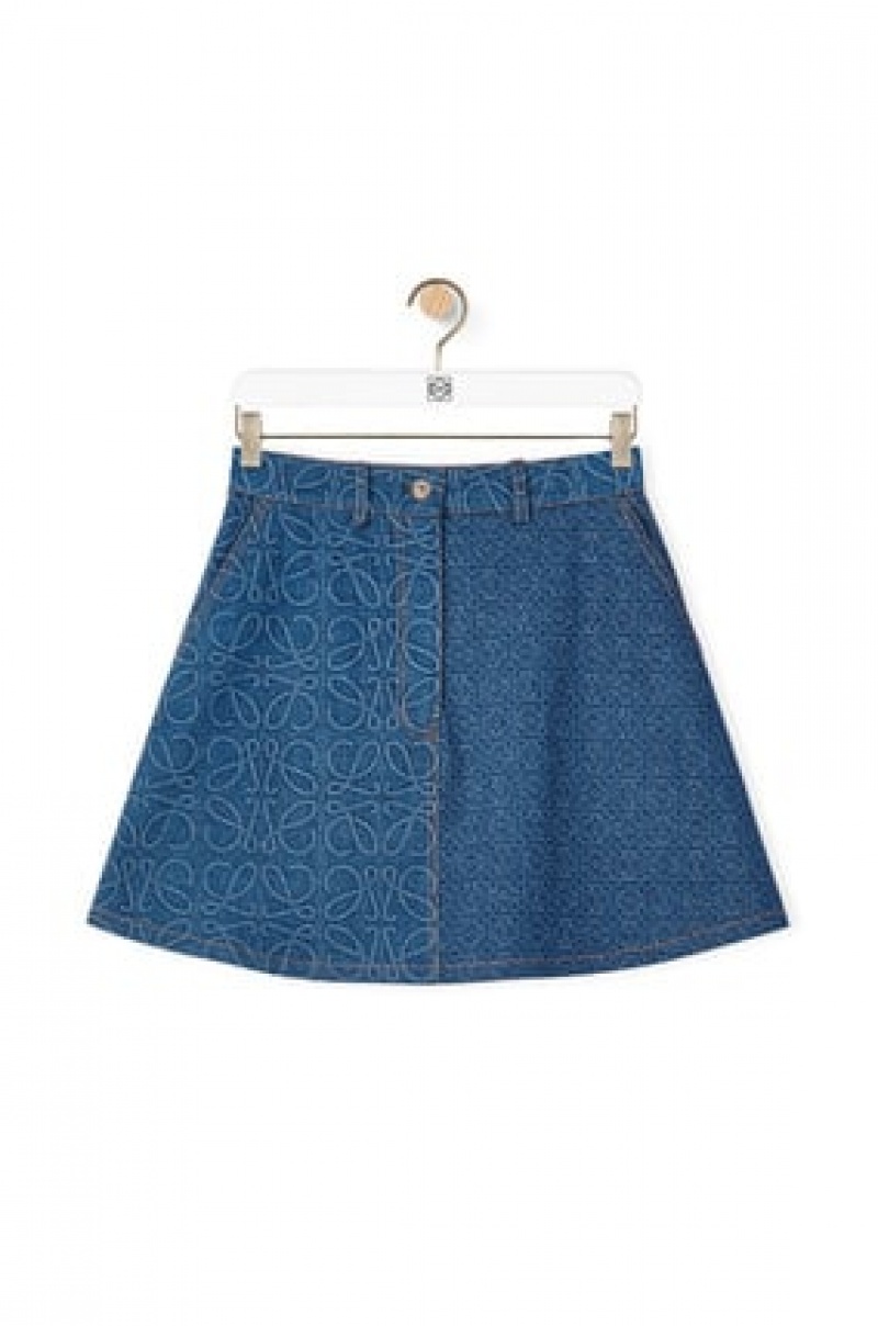 Falda Loewe Anagram mini skirt in denim Mujer Indigo Azules | 974LYCGFJ