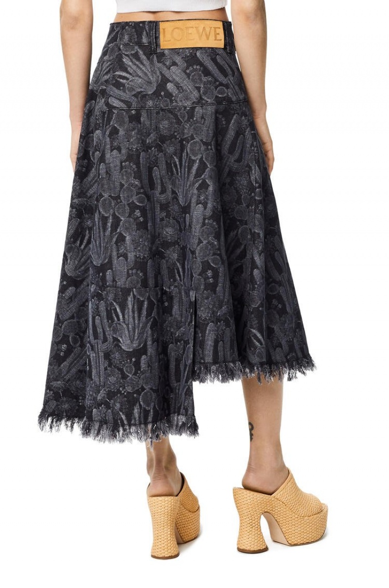 Falda Loewe Cactus skirt in denim Mujer Negras Blancas | 563DUHXCI