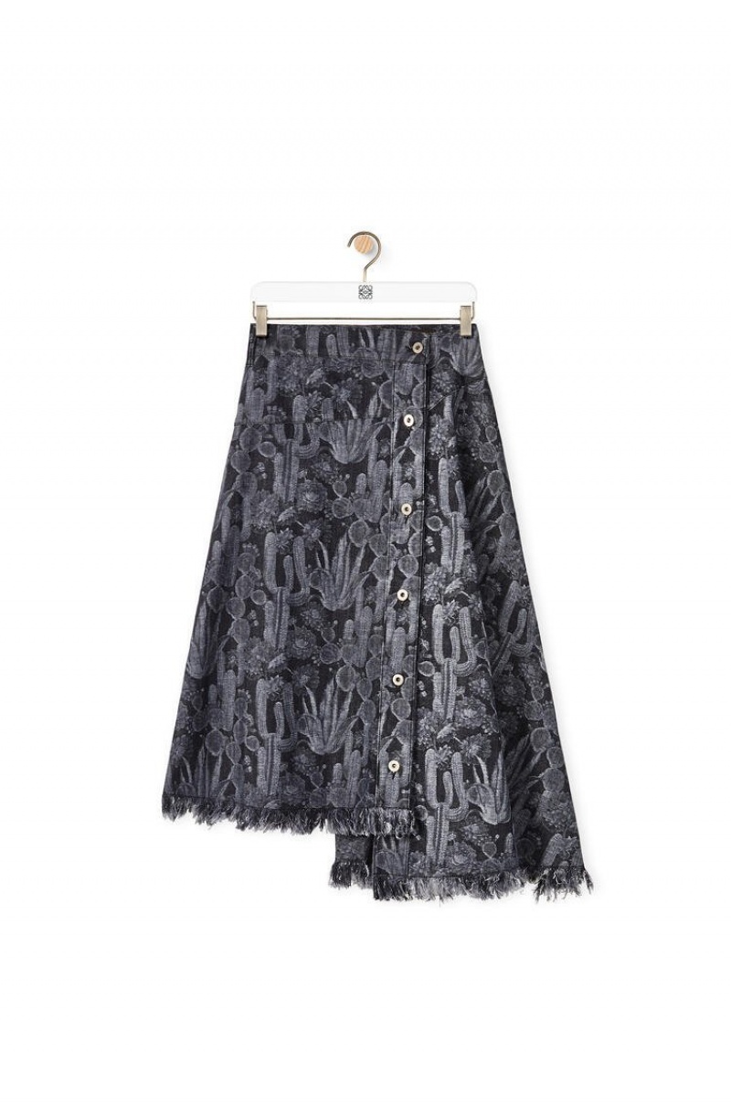 Falda Loewe Cactus skirt in denim Mujer Negras Blancas | 563DUHXCI