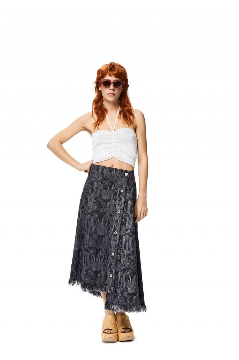 Falda Loewe Cactus skirt in denim Mujer Negras Blancas | 563DUHXCI