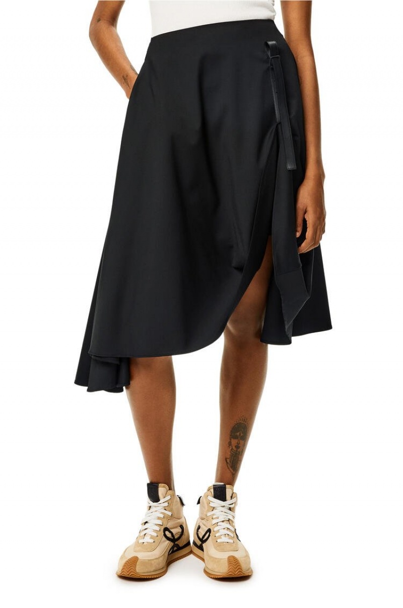 Falda Loewe Draped midi skirt in wool Mujer Negras | 159CNLFMQ