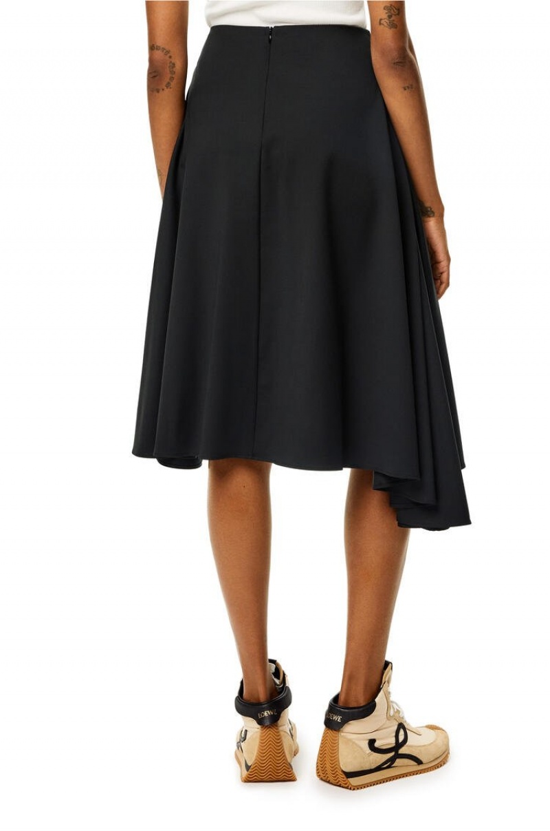 Falda Loewe Draped midi skirt in wool Mujer Negras | 159CNLFMQ