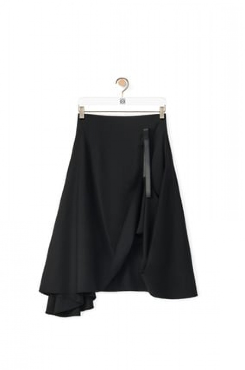 Falda Loewe Draped midi skirt in wool Mujer Negras | 159CNLFMQ