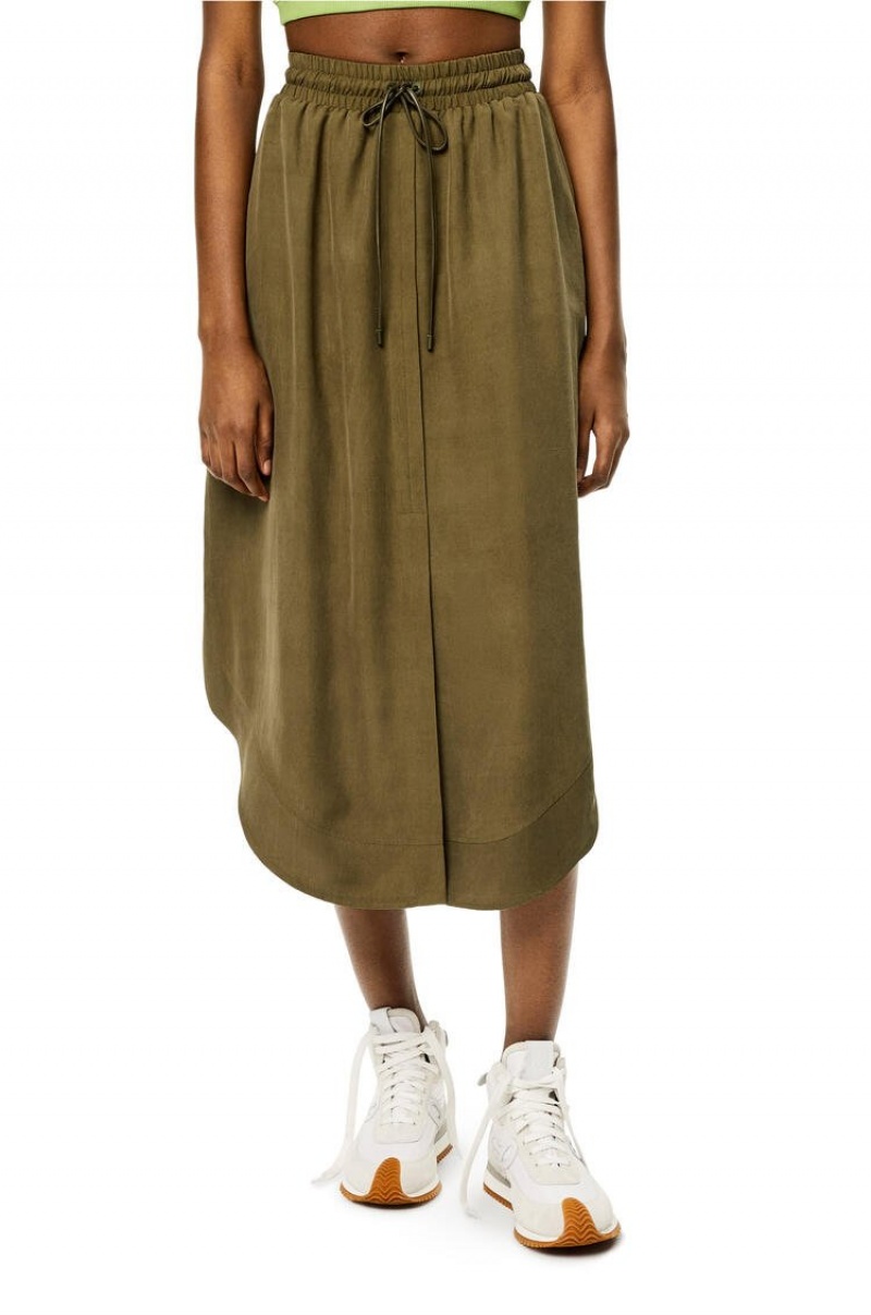 Falda Loewe Elasticated midi skirt in silk Mujer Verde | 089UGFZMY