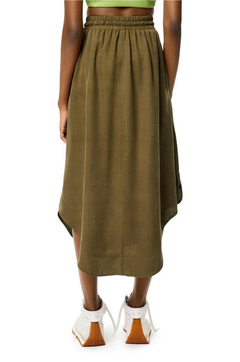 Falda Loewe Elasticated midi skirt in silk Mujer Verde | 089UGFZMY