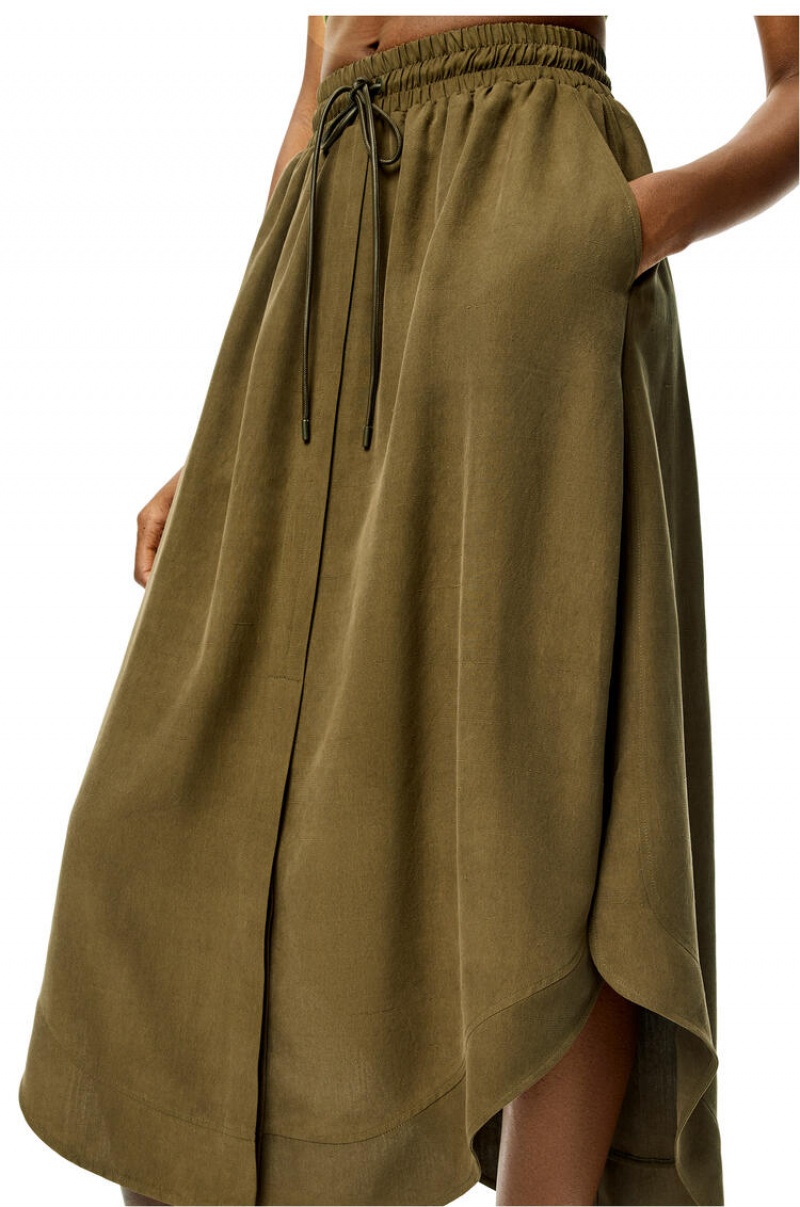 Falda Loewe Elasticated midi skirt in silk Mujer Verde | 089UGFZMY