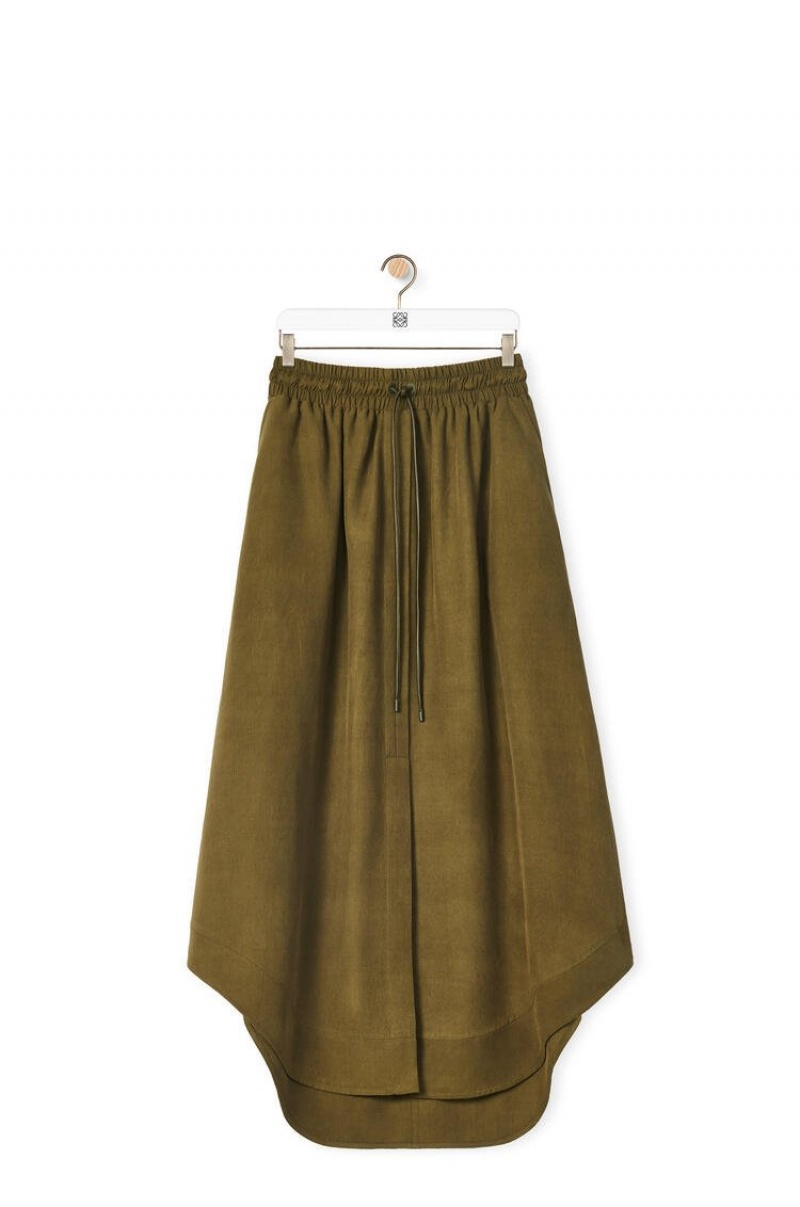 Falda Loewe Elasticated midi skirt in silk Mujer Verde | 089UGFZMY