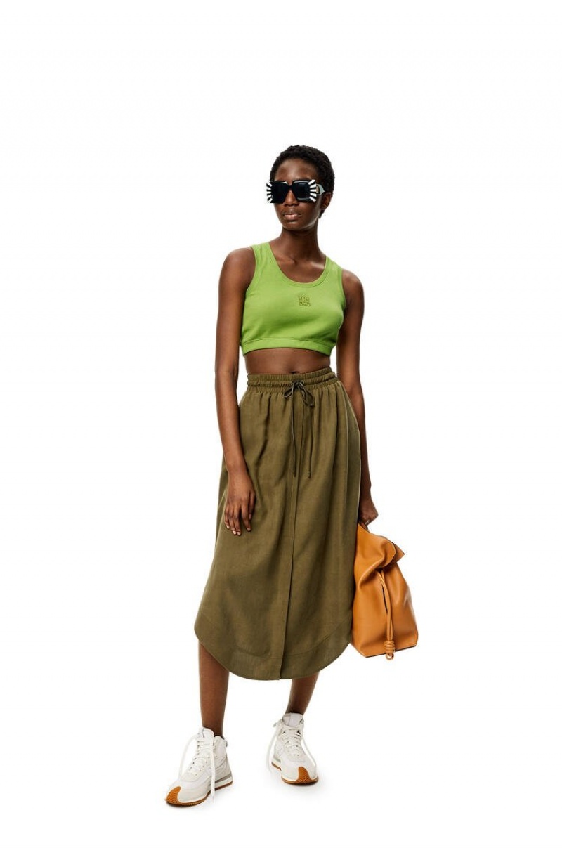 Falda Loewe Elasticated midi skirt in silk Mujer Verde | 089UGFZMY