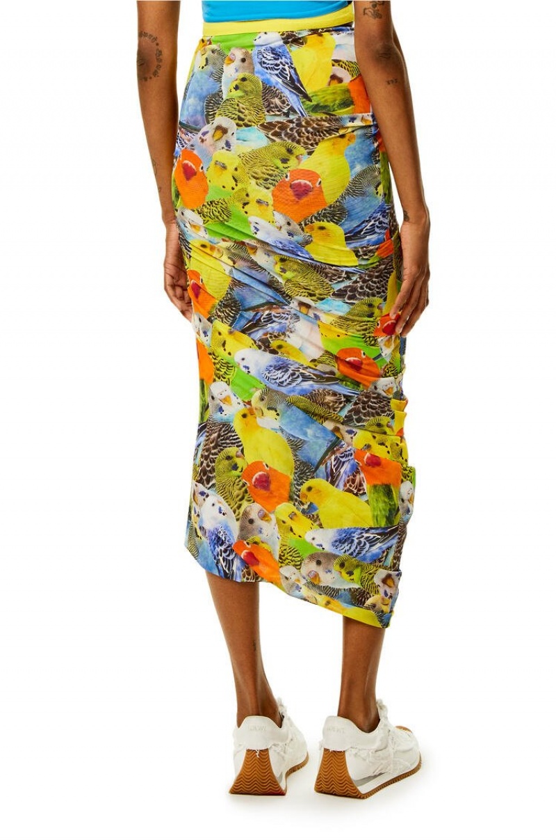 Falda Loewe Parrots skirt in mesh Mujer Naranjas Azules Amarillo | 849BRIDYE