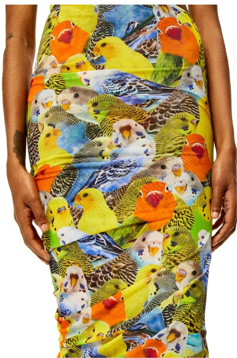 Falda Loewe Parrots skirt in mesh Mujer Naranjas Azules Amarillo | 849BRIDYE