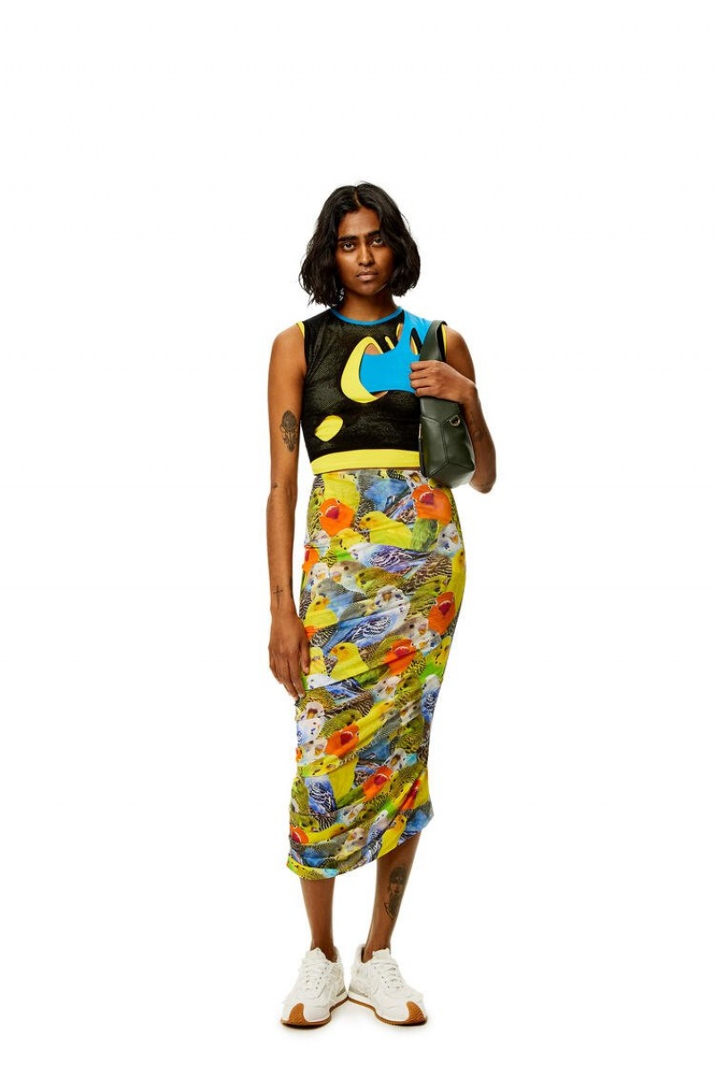 Falda Loewe Parrots skirt in mesh Mujer Naranjas Azules Amarillo | 849BRIDYE