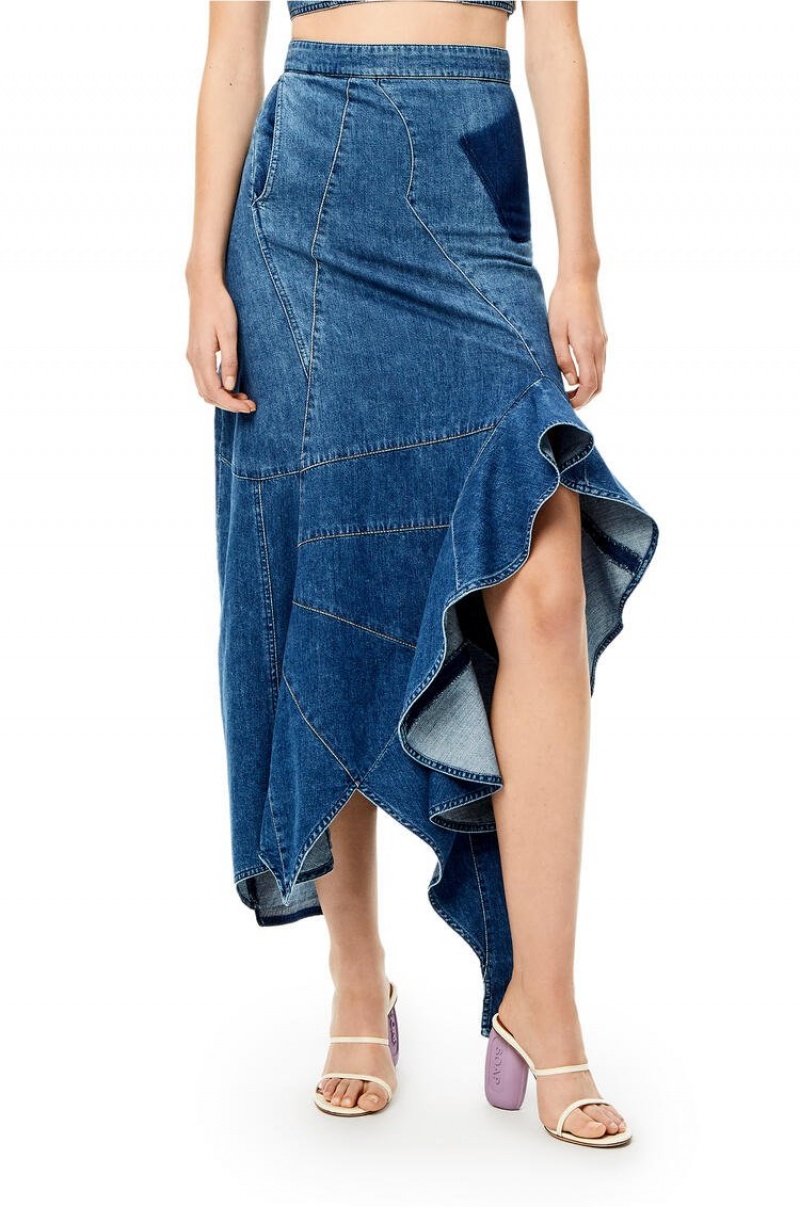 Falda Loewe Ruffle skirt in denim Mujer Azules | 247IASWJT