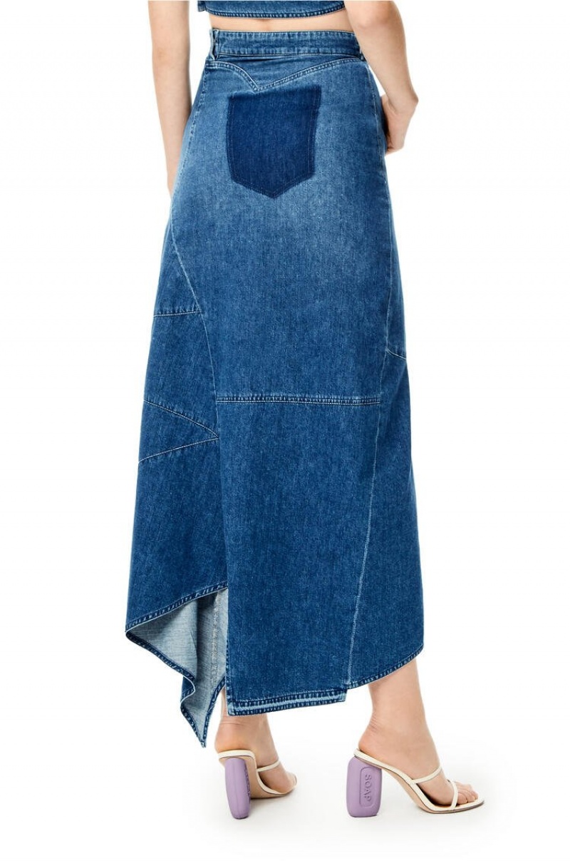 Falda Loewe Ruffle skirt in denim Mujer Azules | 247IASWJT