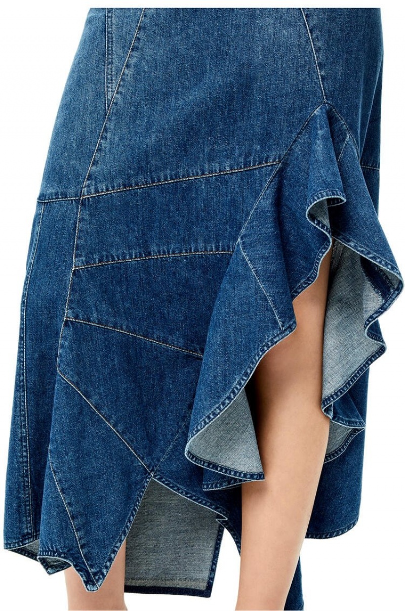 Falda Loewe Ruffle skirt in denim Mujer Azules | 247IASWJT