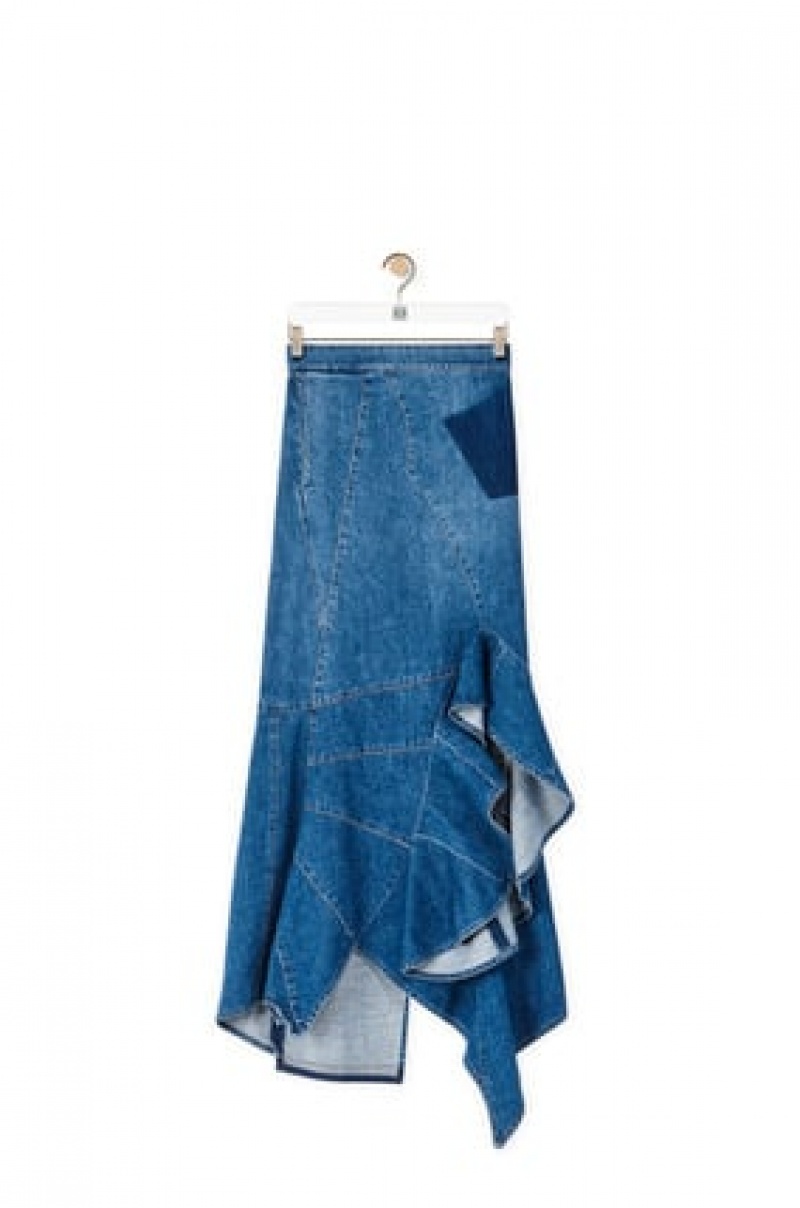 Falda Loewe Ruffle skirt in denim Mujer Azules | 247IASWJT