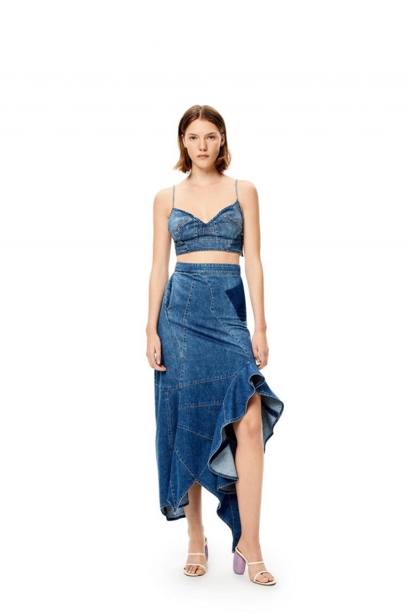 Falda Loewe Ruffle skirt in denim Mujer Azules | 247IASWJT