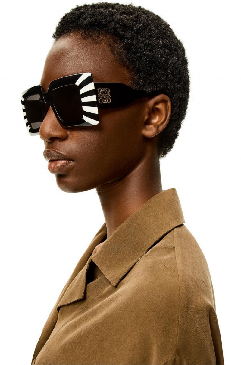 Gafas de Sol Loewe Oversized square sunglasses in acetate Mujer Negras Blancas | 876KOQZET