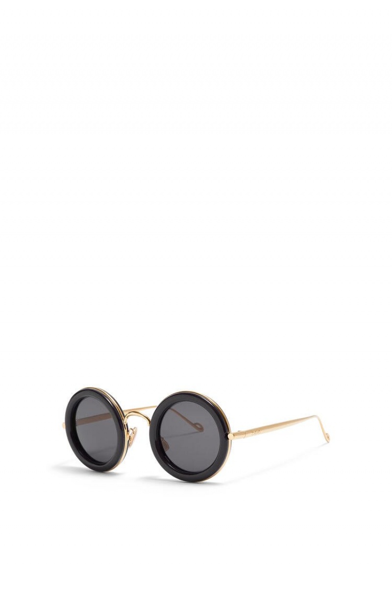 Gafas de Sol Loewe Round sunglasses in acetate Mujer Negras Doradas | 483KDWUNQ