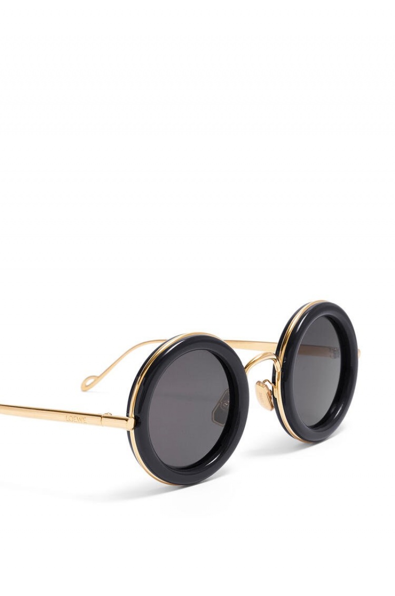 Gafas de Sol Loewe Round sunglasses in acetate Mujer Negras Doradas | 483KDWUNQ