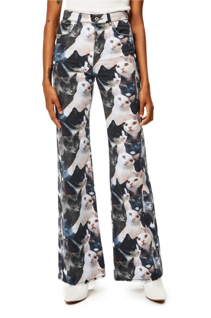 Jenas Loewe Cats print jeans in denim Mujer Gris Negras | 067DAEYVG