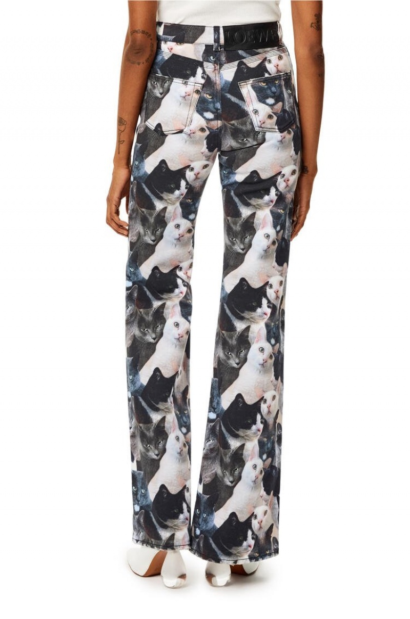 Jenas Loewe Cats print jeans in denim Mujer Gris Negras | 067DAEYVG