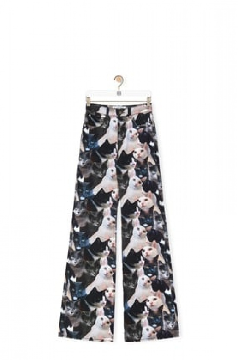 Jenas Loewe Cats print jeans in denim Mujer Gris Negras | 067DAEYVG