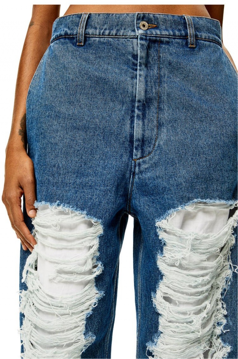 Jenas Loewe Ripped baggy jeans in denim Mujer Azules | 087SGZMWD